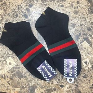 Black Socks with Red and Green Stripes 2 pairs